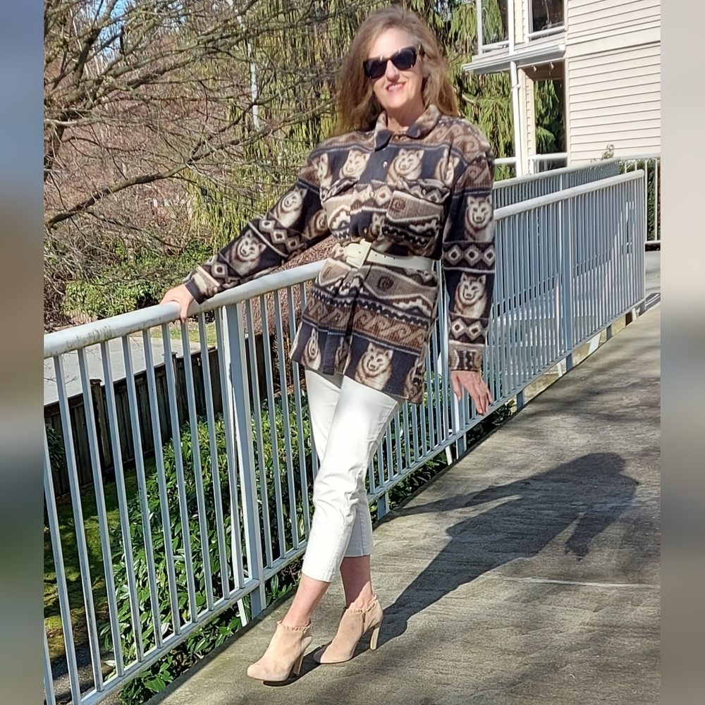 Wolf Patterned Button-Up Fleece Shirt